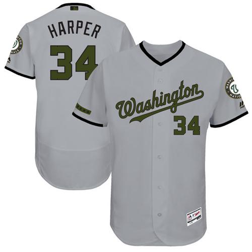 Nationals #34 Bryce Harper Grey Flexbase Authentic Collection Memorial Day Stitched MLB Jersey